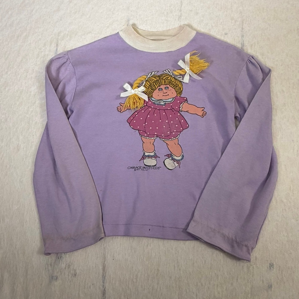 Vintage Cabbage‎ Patch Kids Shirt Purple Girls 6/7 3D Hair USA
